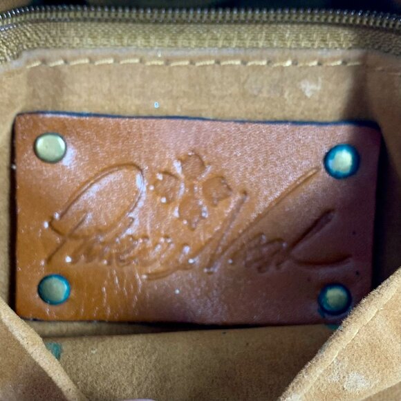 Patricia Nash Brown Leather Womens Clutch Purse Brass Frame Embossed Floral Logo - Picture 10 of 15